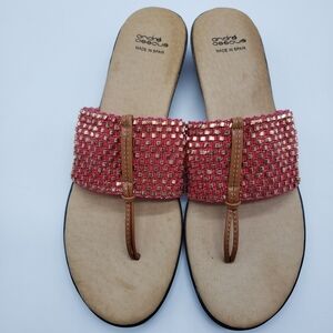 Andre' Assous Women US 9 EU 40 red gold woven thong sandals Spain leather lined